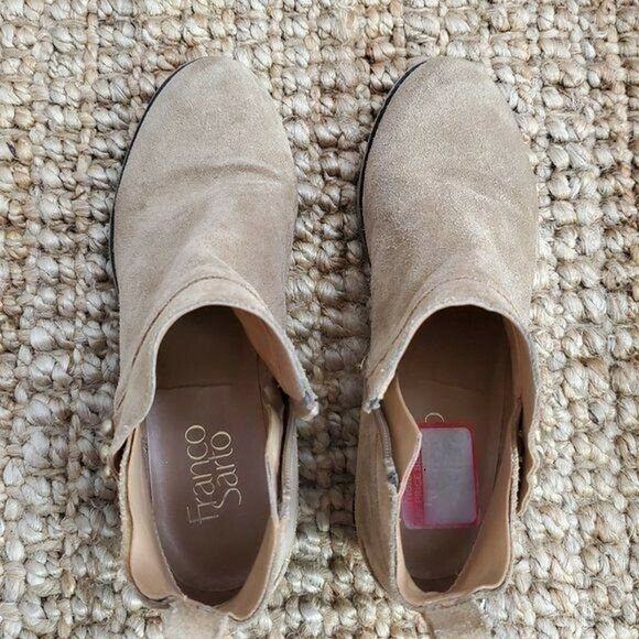 Franco Sarto Womens Booties Size 6 Beige Suede Studded Side Zip Almond Toe - Picture 5 of 9